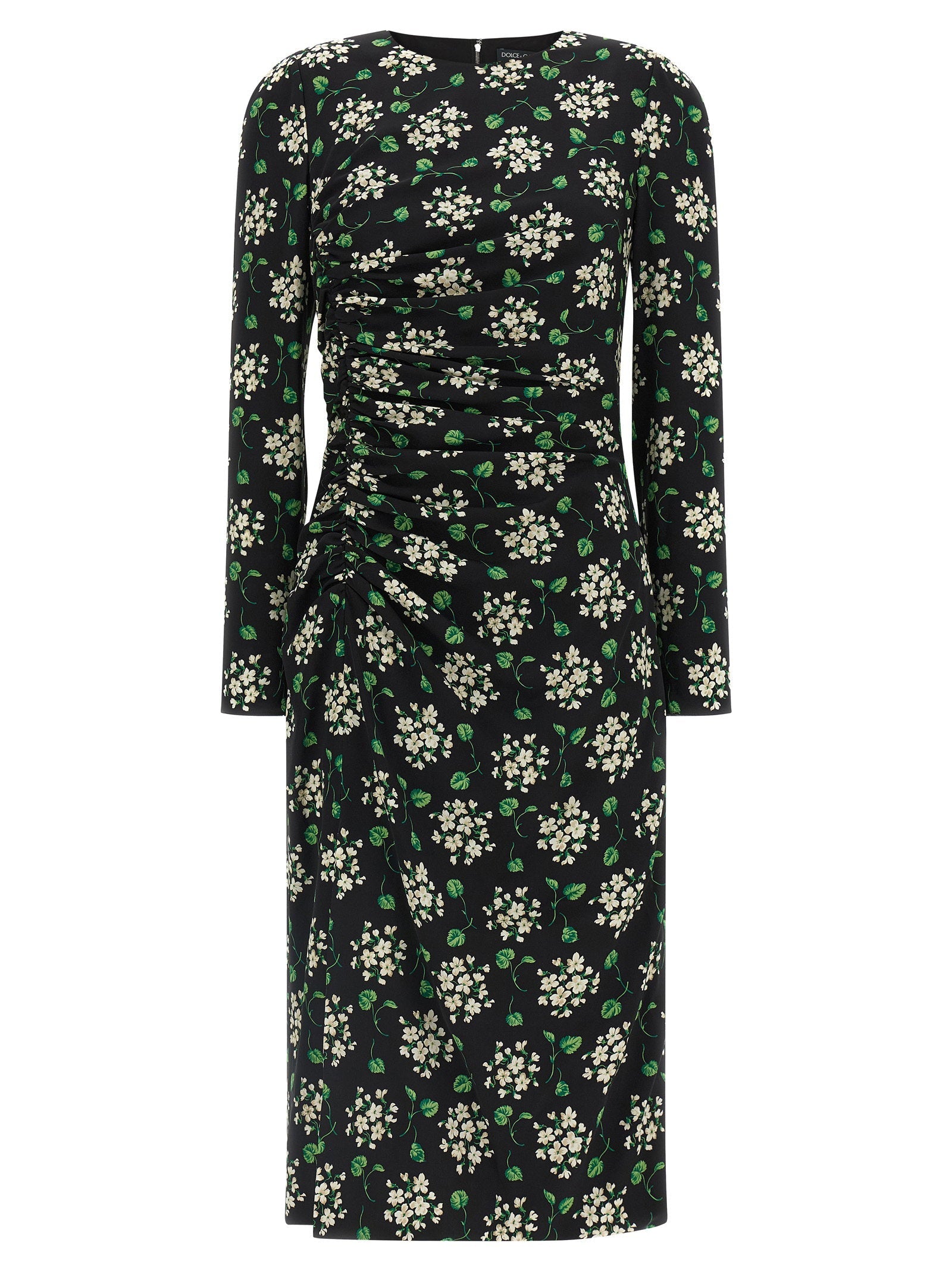 Dolce & Gabbana Floral Print Silk Charmeuse Dress — Black