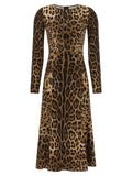 Dolce & Gabbana Leopard-Print Cady Dress — Brown