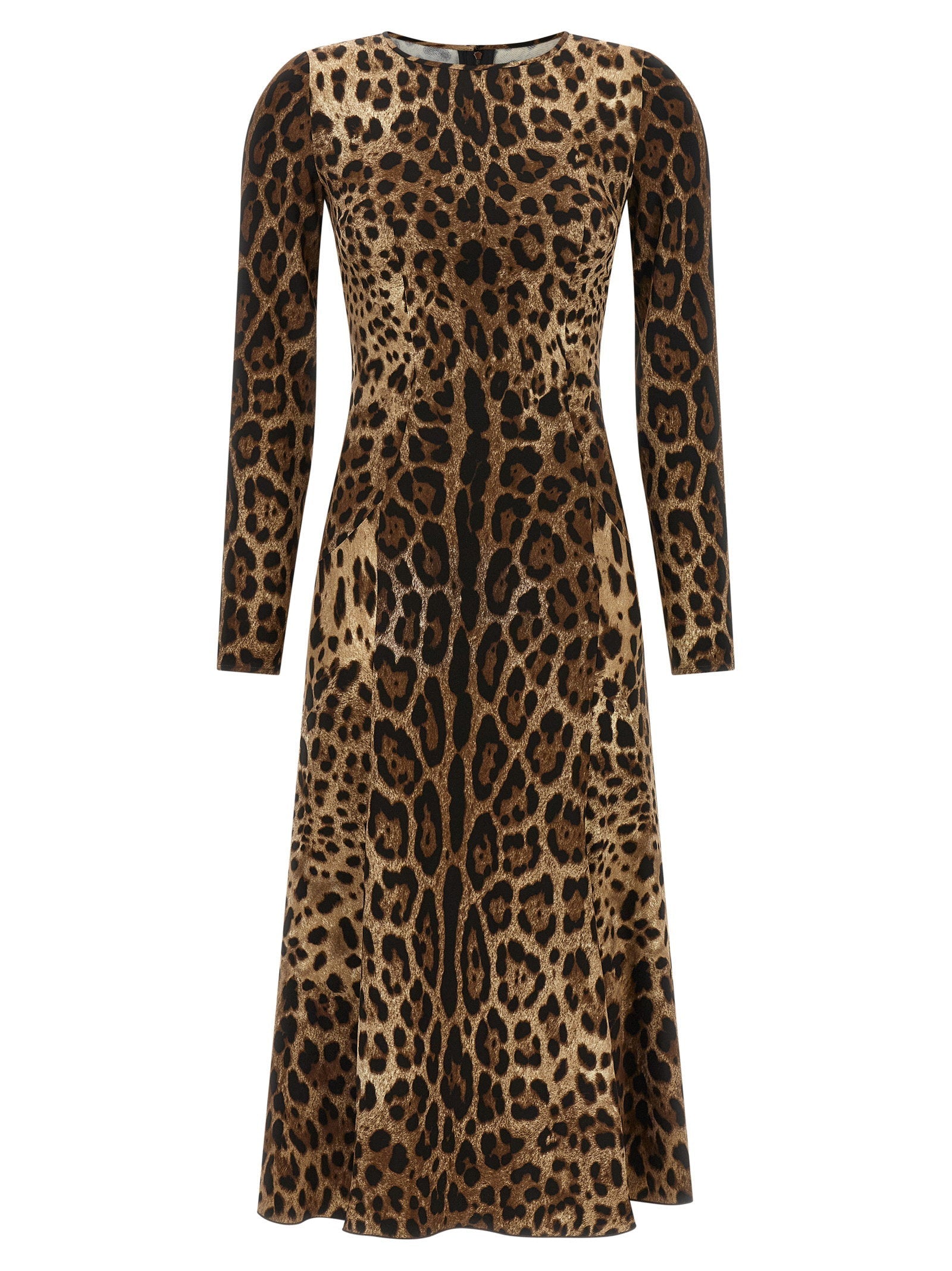 Dolce & Gabbana Leopard-Print Cady Dress — Brown