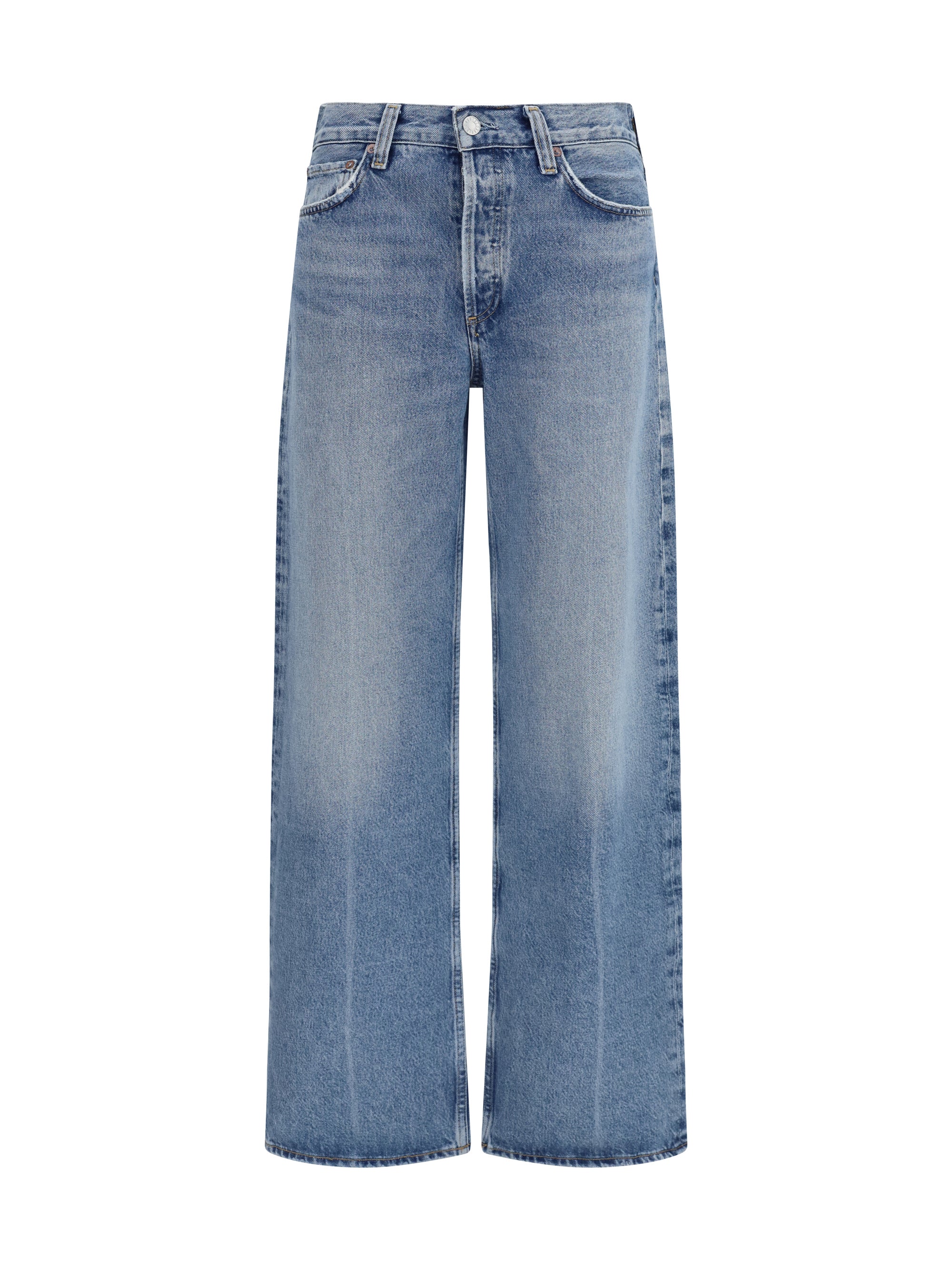 Agolde Wide-Leg Creased Cotton Jeans — Blue