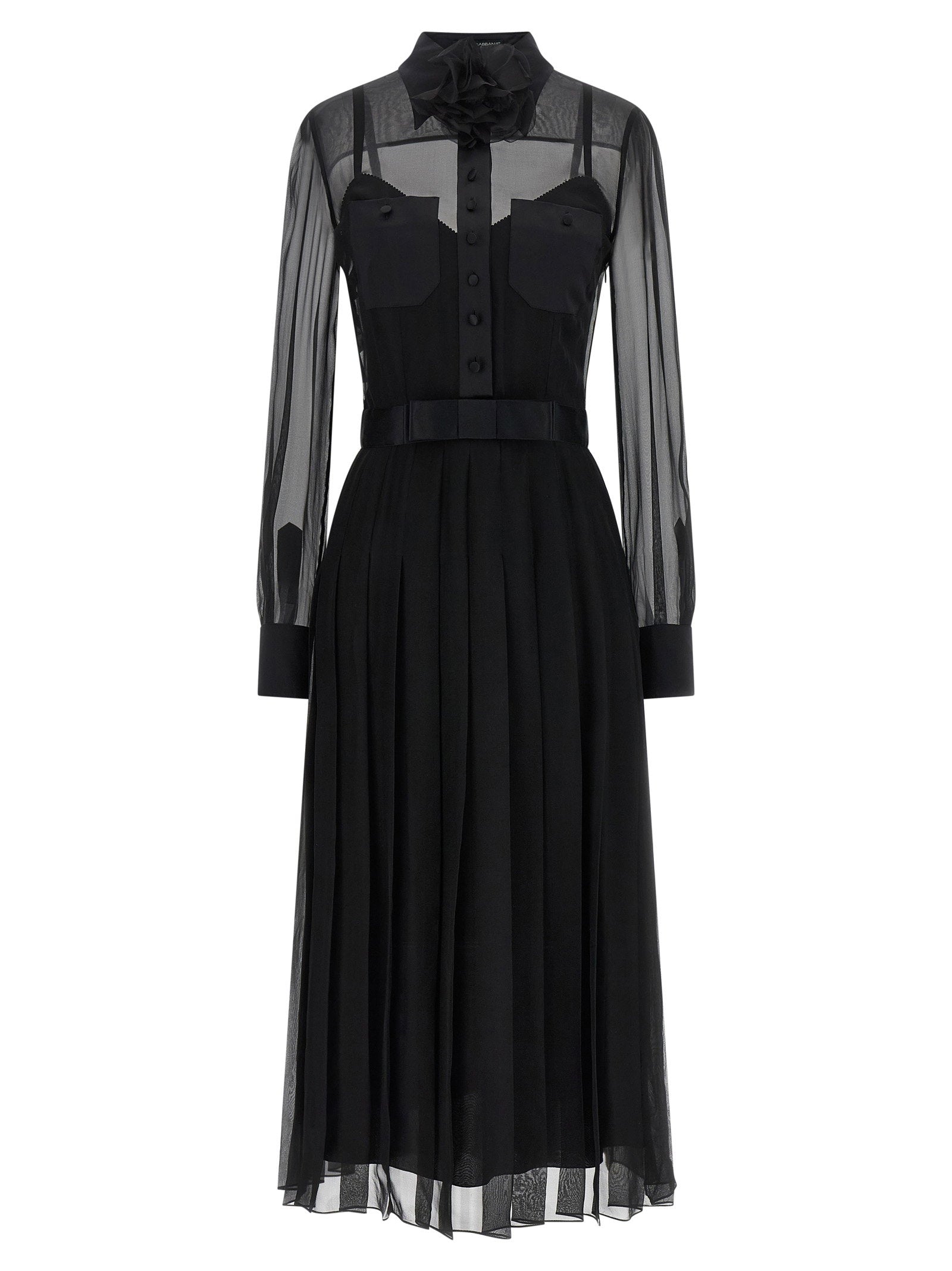 Dolce & Gabbana Semi-Sheer Silk Chiffon Overlay Dress — Black