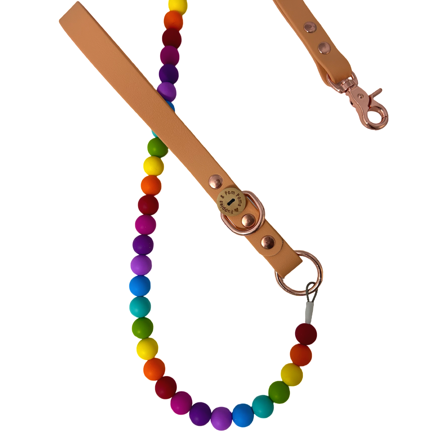 Rainbow Bead Handmade Dog Leash - Vegan Leather / Waterproof Biothane