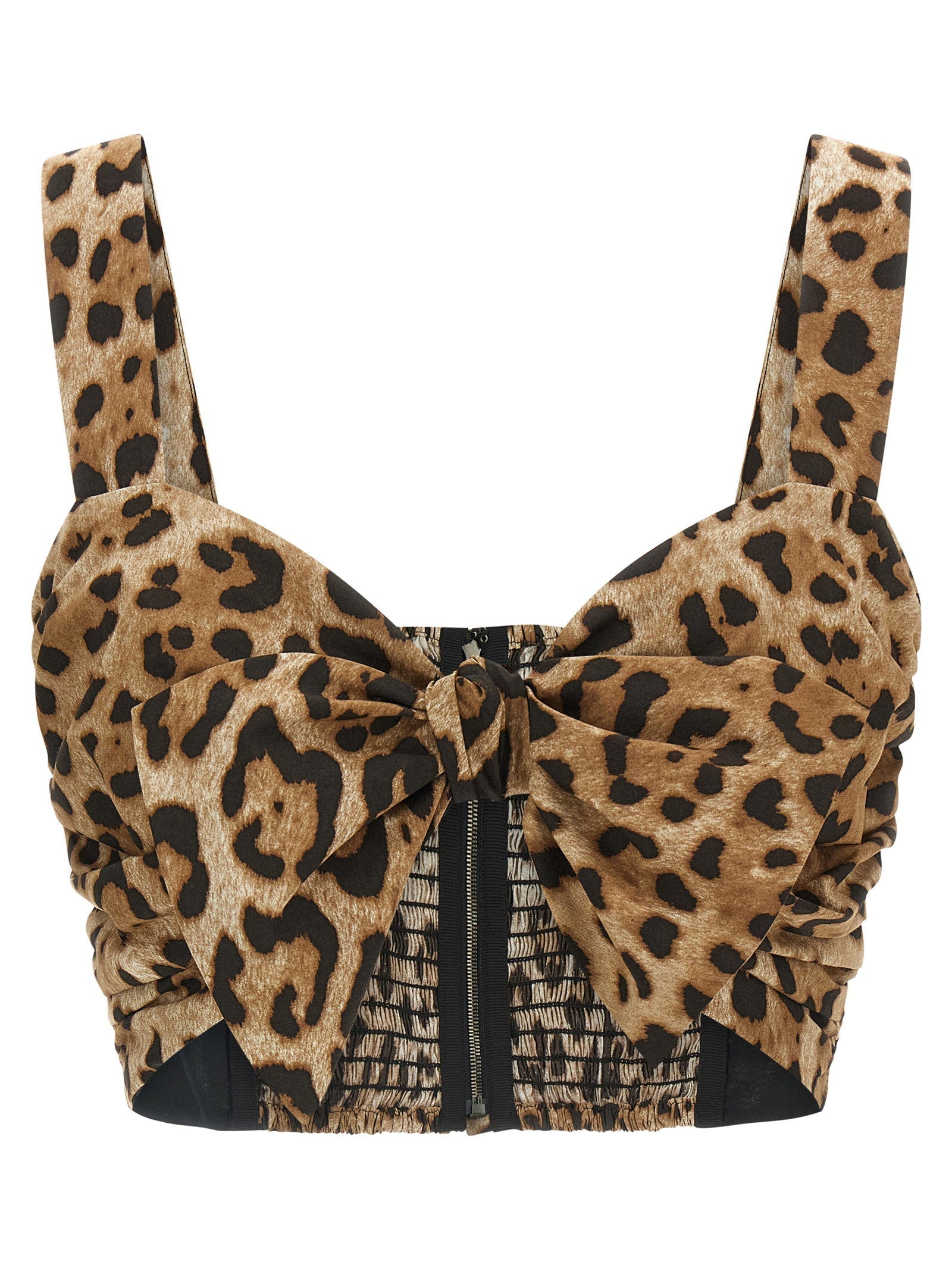 Dolce & Gabbana Leopard-Print Cotton Crop Top — Tan