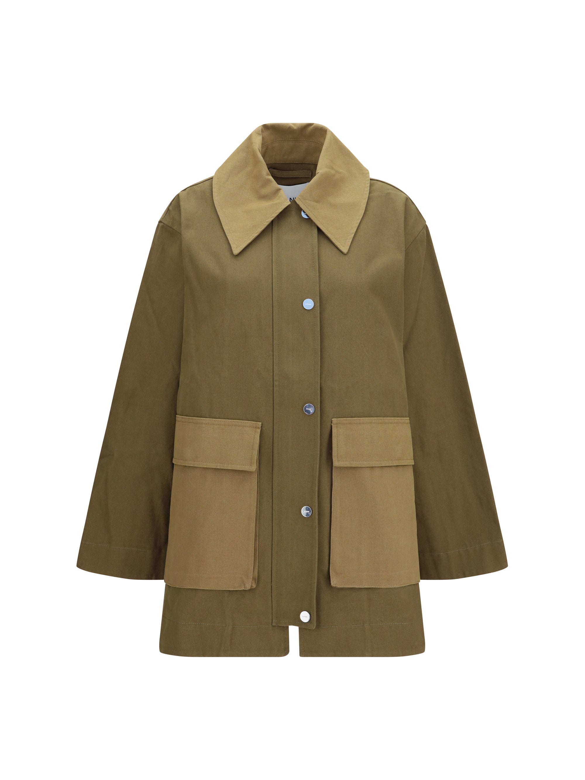 Ganni Oversized Cotton Jacket — Olive