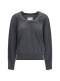 Maison Margiela Merino Wool with Gathered Neckline Sweater — Gray