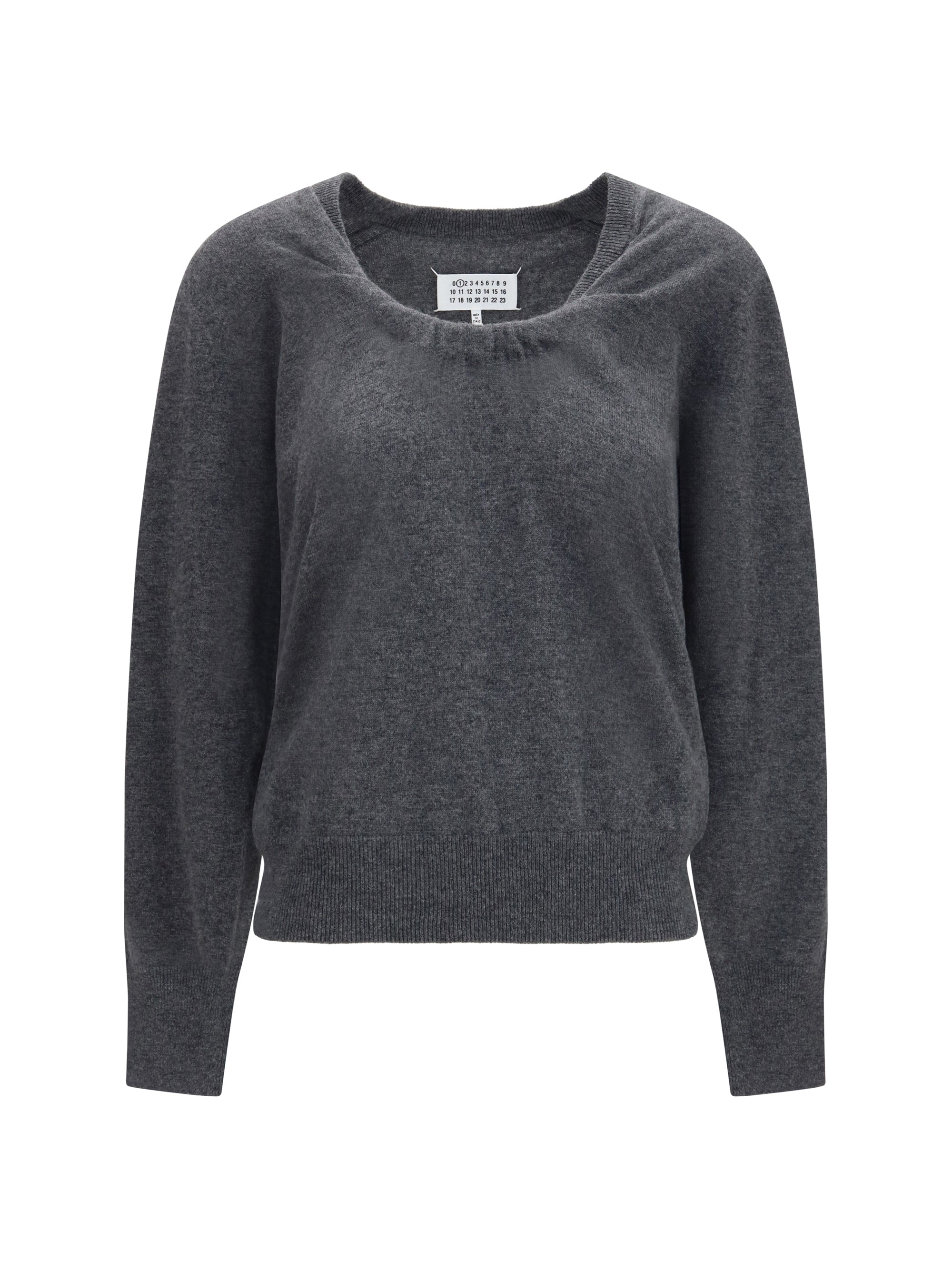 Maison Margiela Merino Wool with Gathered Neckline Sweater — Gray