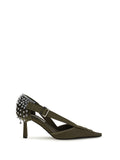 Prada Canvas with Crystal Embellishment Pump — Green