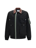 Sacai Cotton Bomber with Leather Collar Jacket — Black