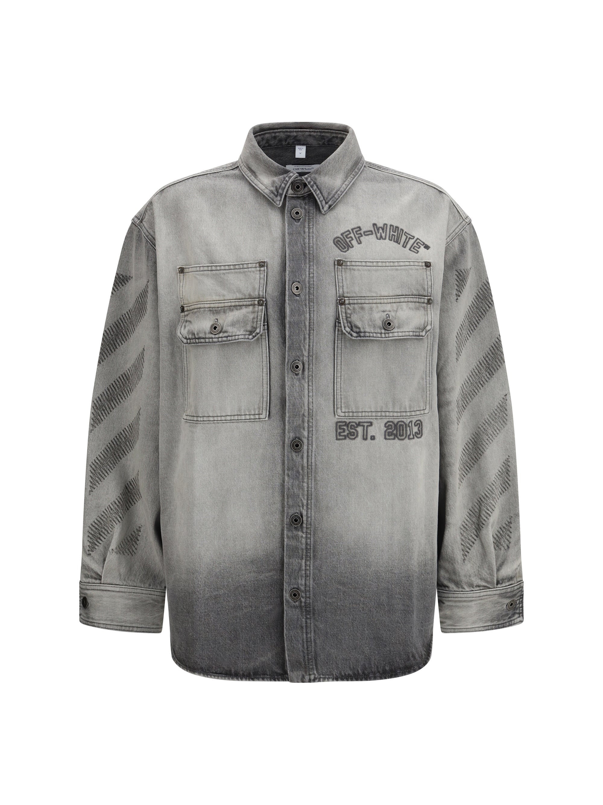 Off-White Diag Military Denim Overshirt — Gray