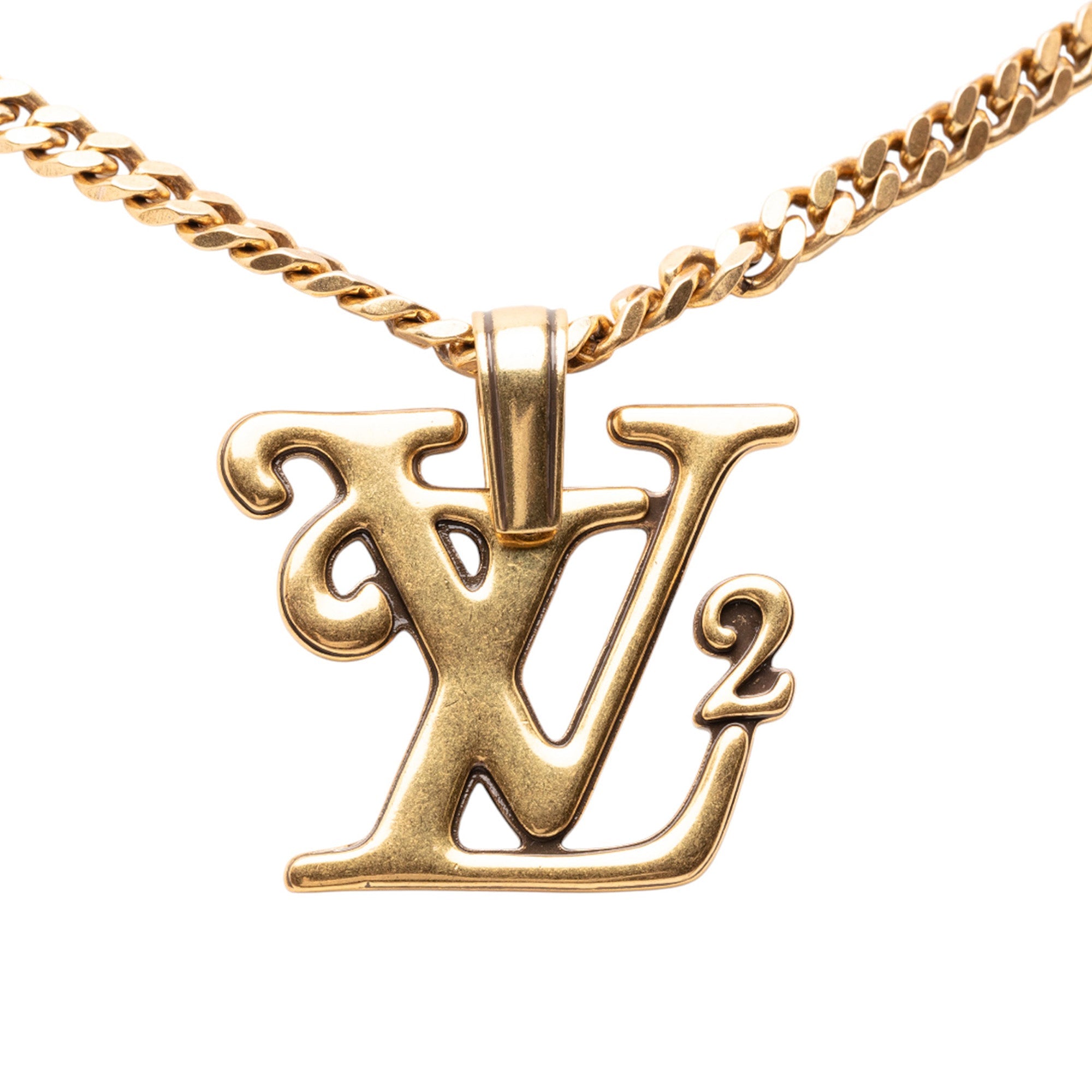 Nigo Gold Plated Squared Logo Pendant Necklace