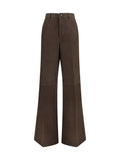 Rick Owens Wide-Leg Calf Leather Trousers — Brown