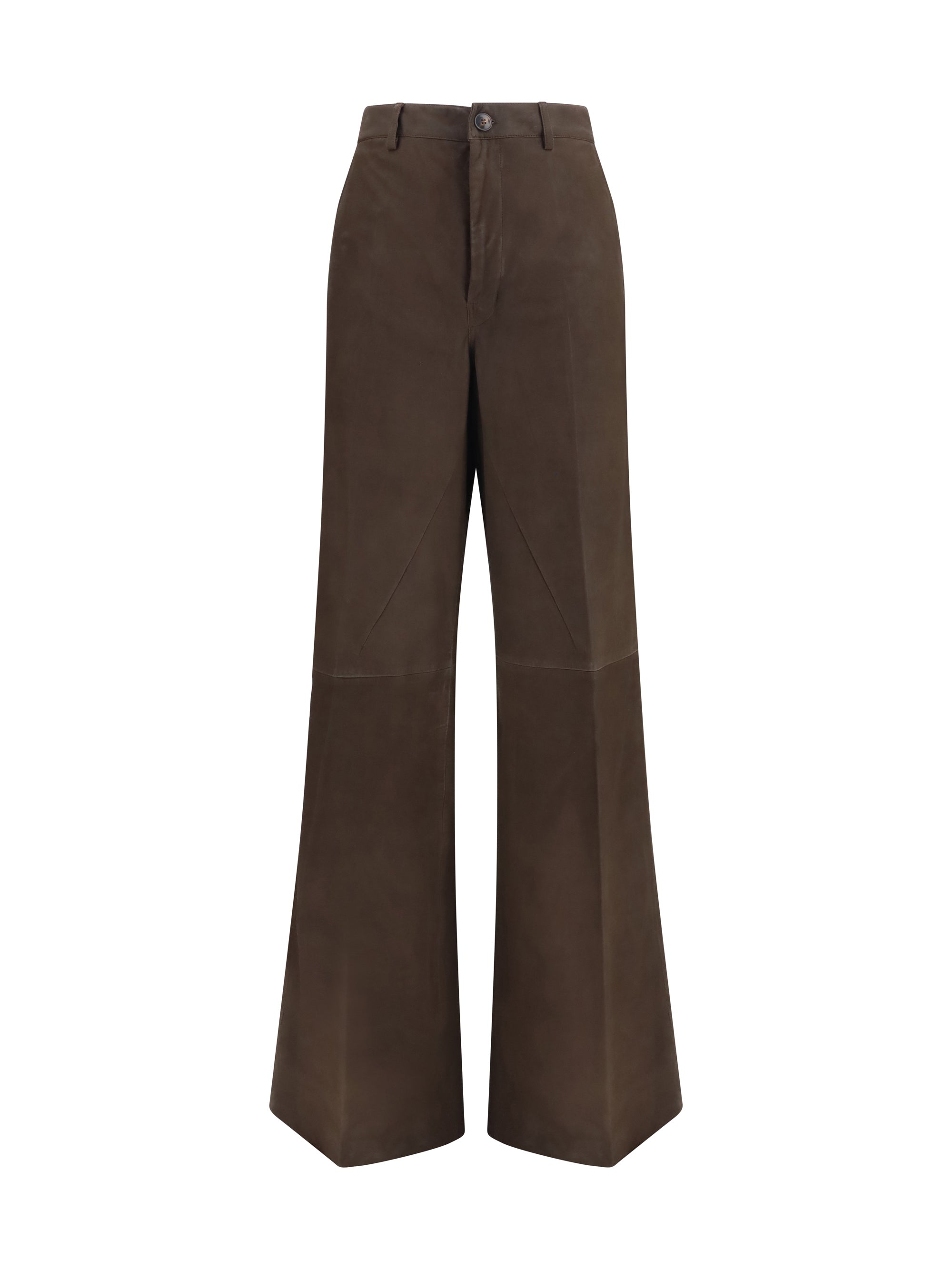 Rick Owens Wide-Leg Calf Leather Trousers — Brown