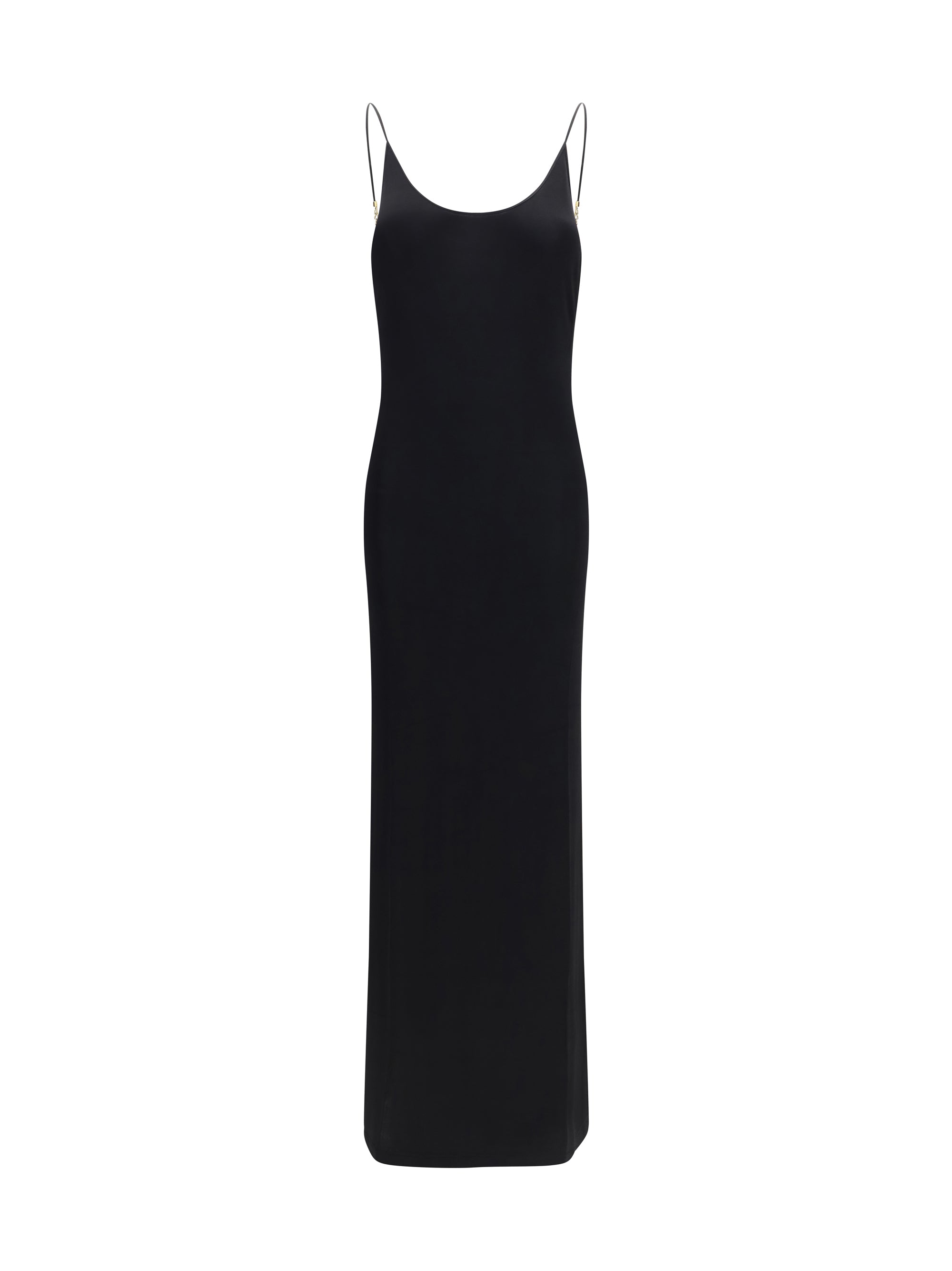 Saint Laurent Backless Knit with Cassandre Chain Dress — Black