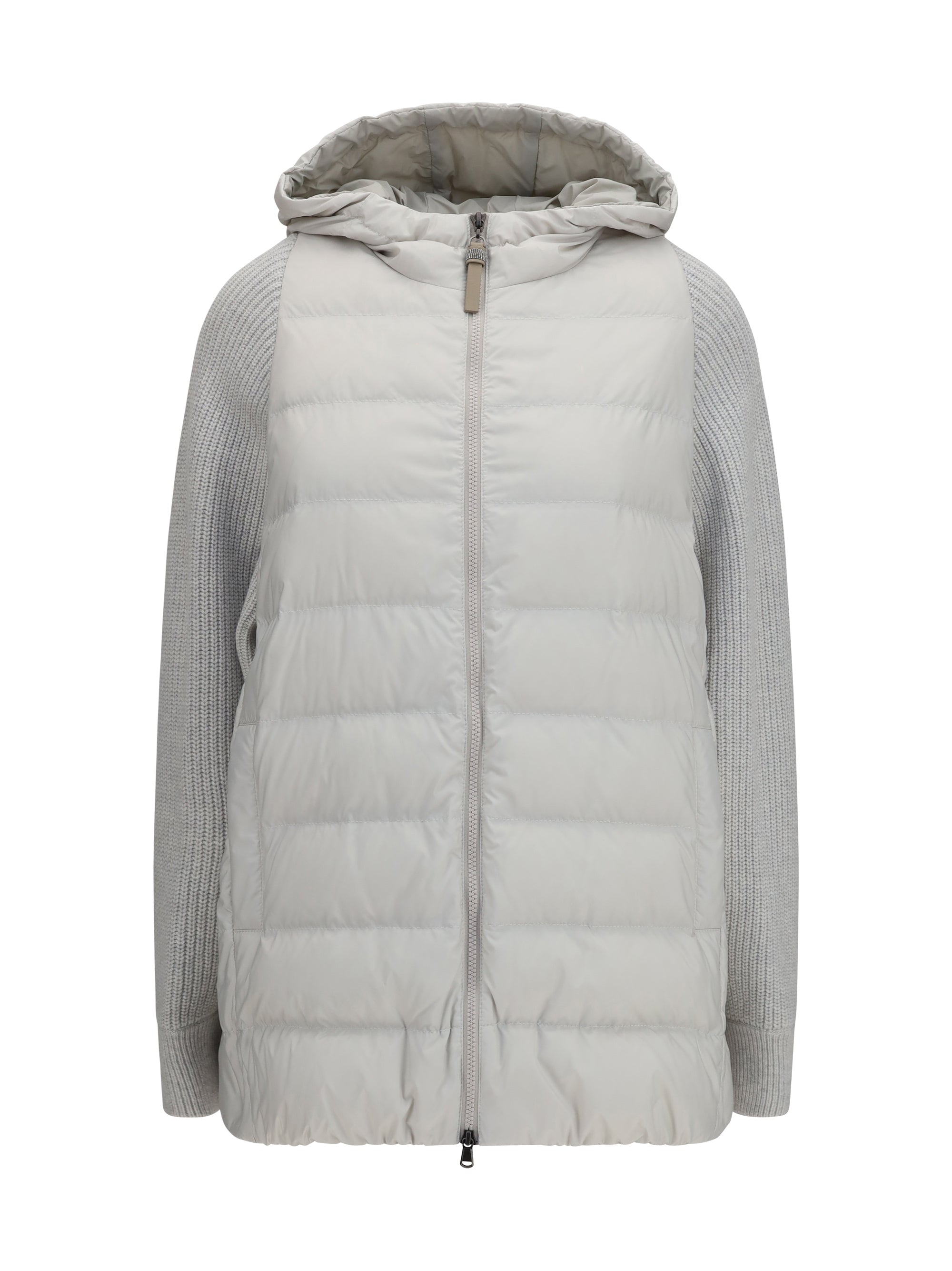 Brunello Cucinelli Monili Chain Hybrid Down Jacket — Gray