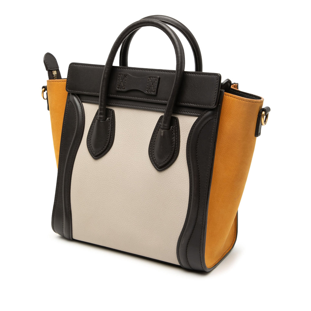 Nano Tricolor Nubuck and Drummed Calfskin Luggage Tote