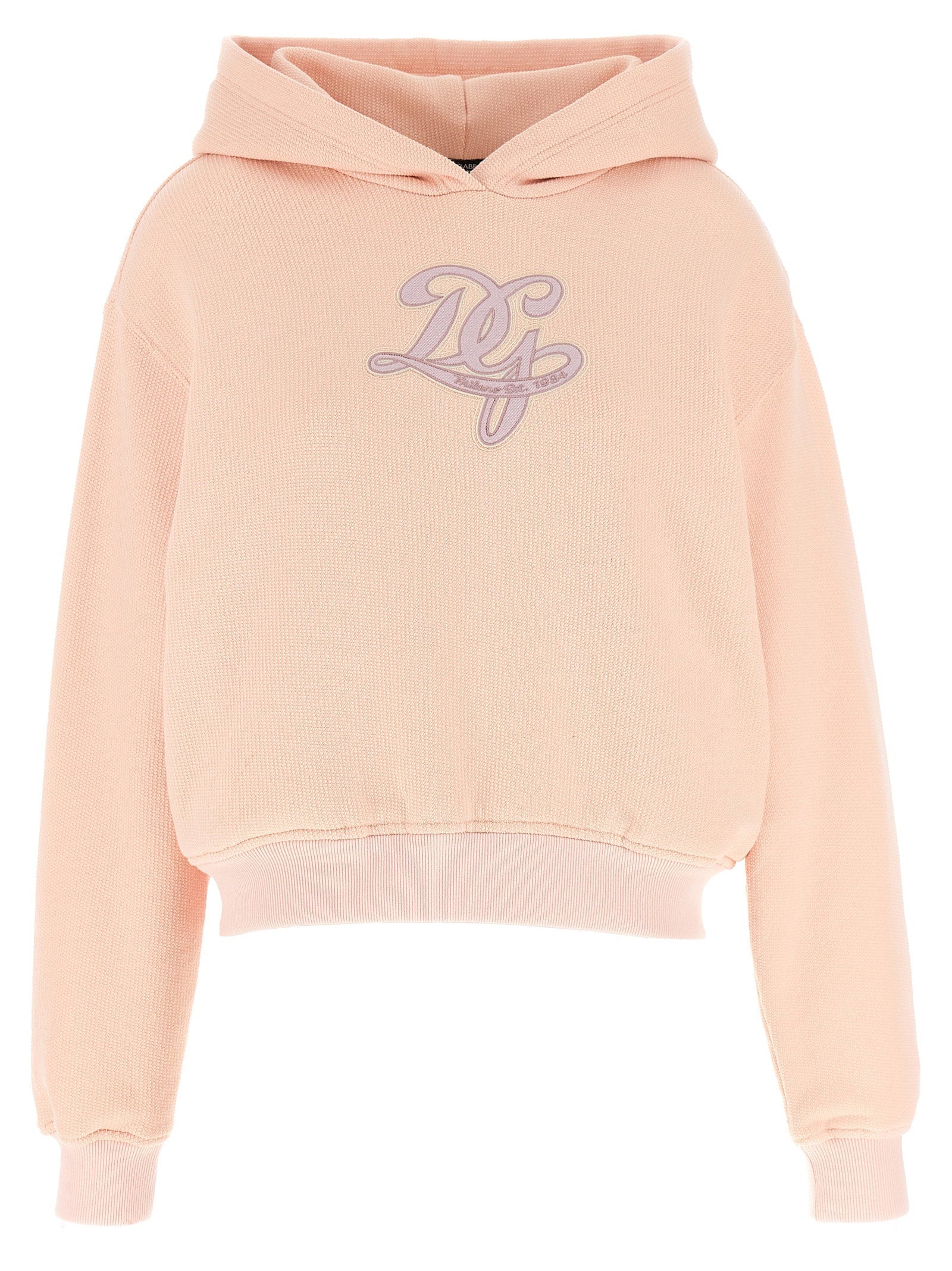 Dolce & Gabbana Logo-Embroidered Cotton Hoodie — Pink