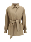 Max Mara Virgin Wool Belted Shirt Jacket — Beige