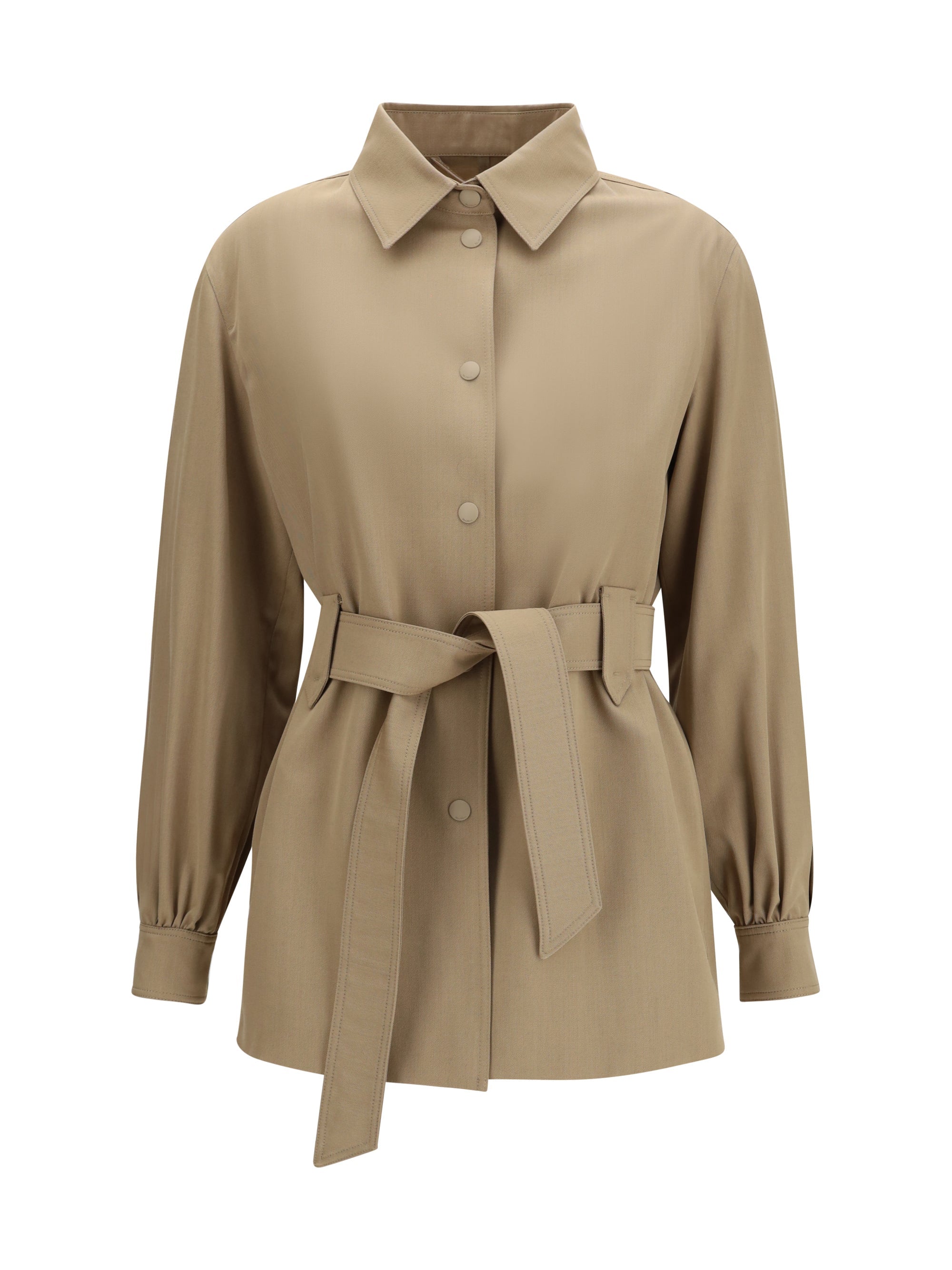 Max Mara Virgin Wool Belted Shirt Jacket — Beige