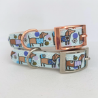 Bee Happy Dachshunds Blue Handmade Dog Collar