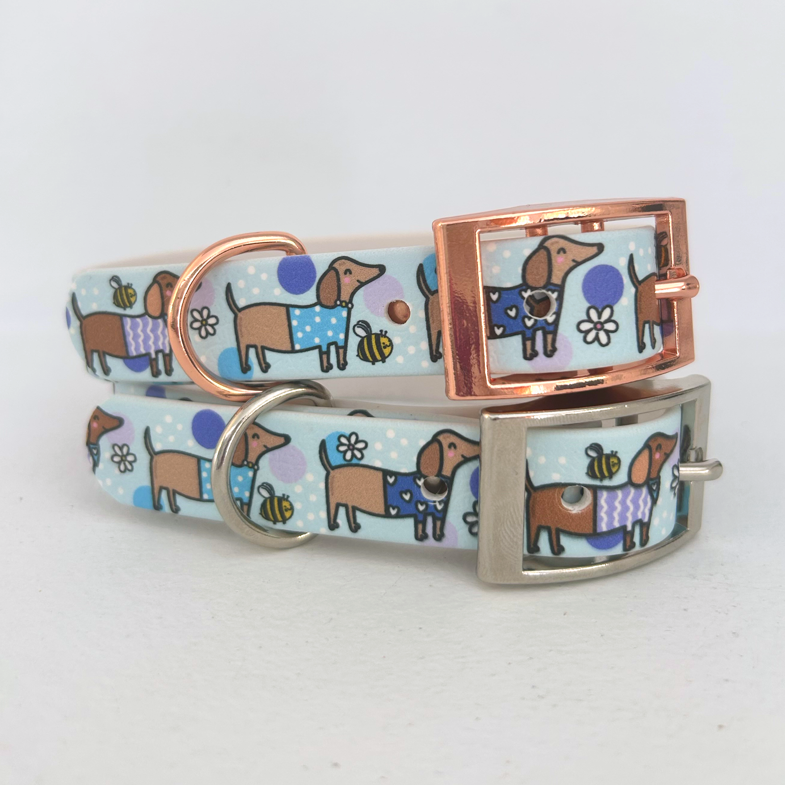 Bee Happy Dachshunds Blue Handmade Dog Collar