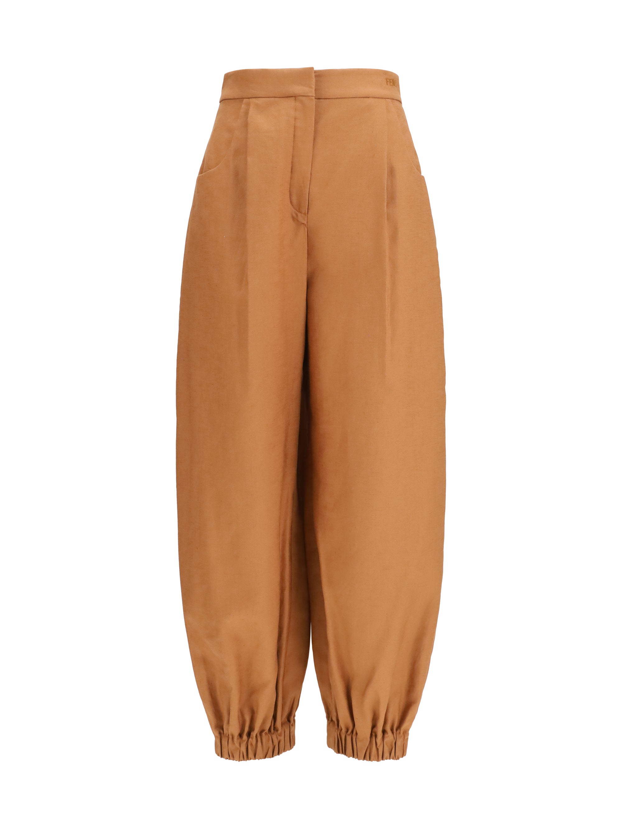 Fendi Cotton-Linen Balloon Trousers — Brown