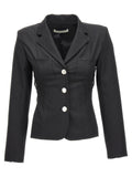 Alessandra Rich Wool Blend with Lace-Up Detail Blazer — Black