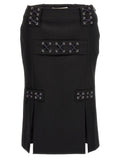 Alessandra Rich Lace-Up Wool Blend Skirt — Black