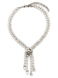 Alessandra Rich Crystal-Embellished Bow Necklace — Silver