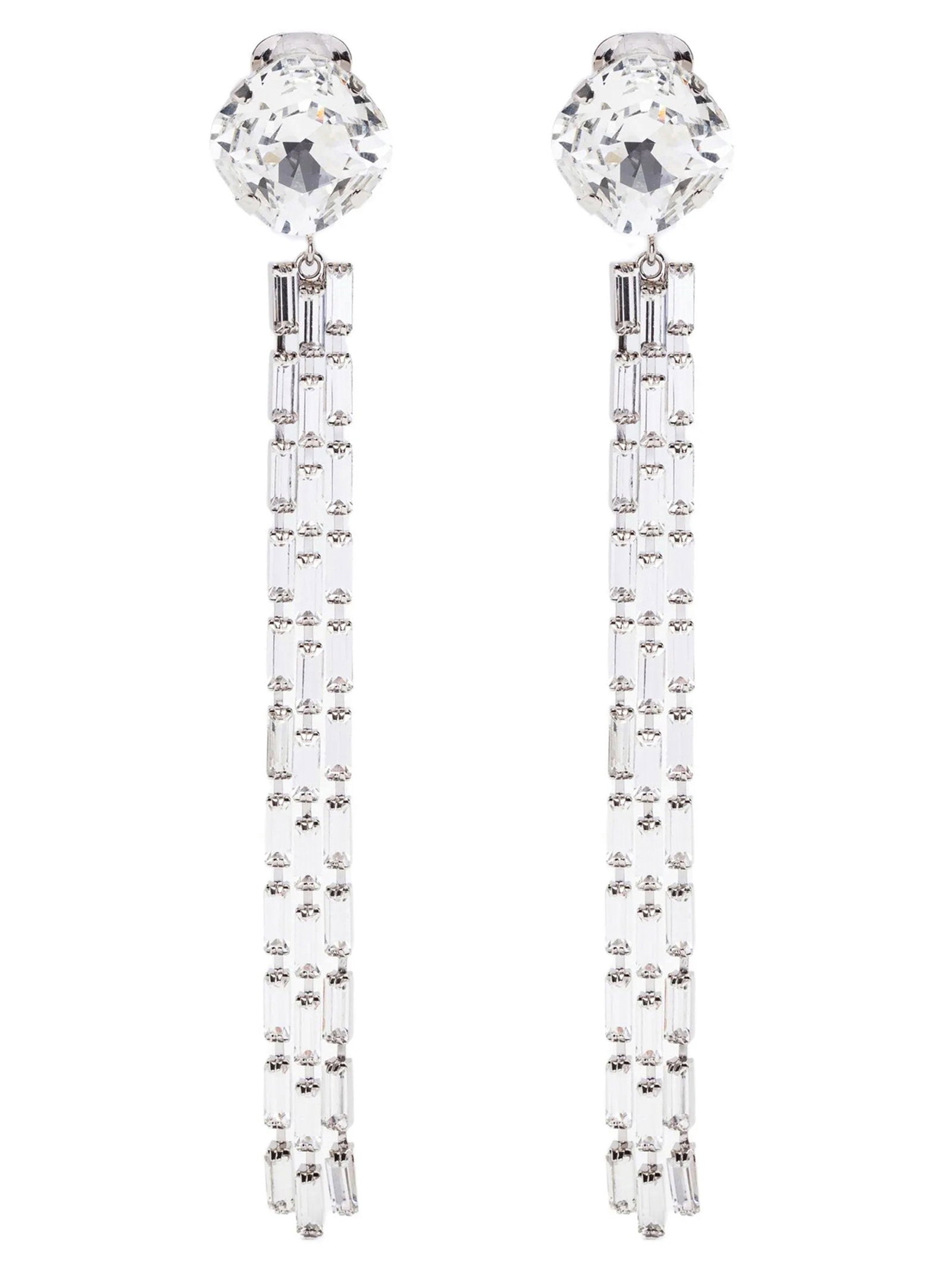 Alessandra Rich Crystal-Fringe Earrings — Clear
