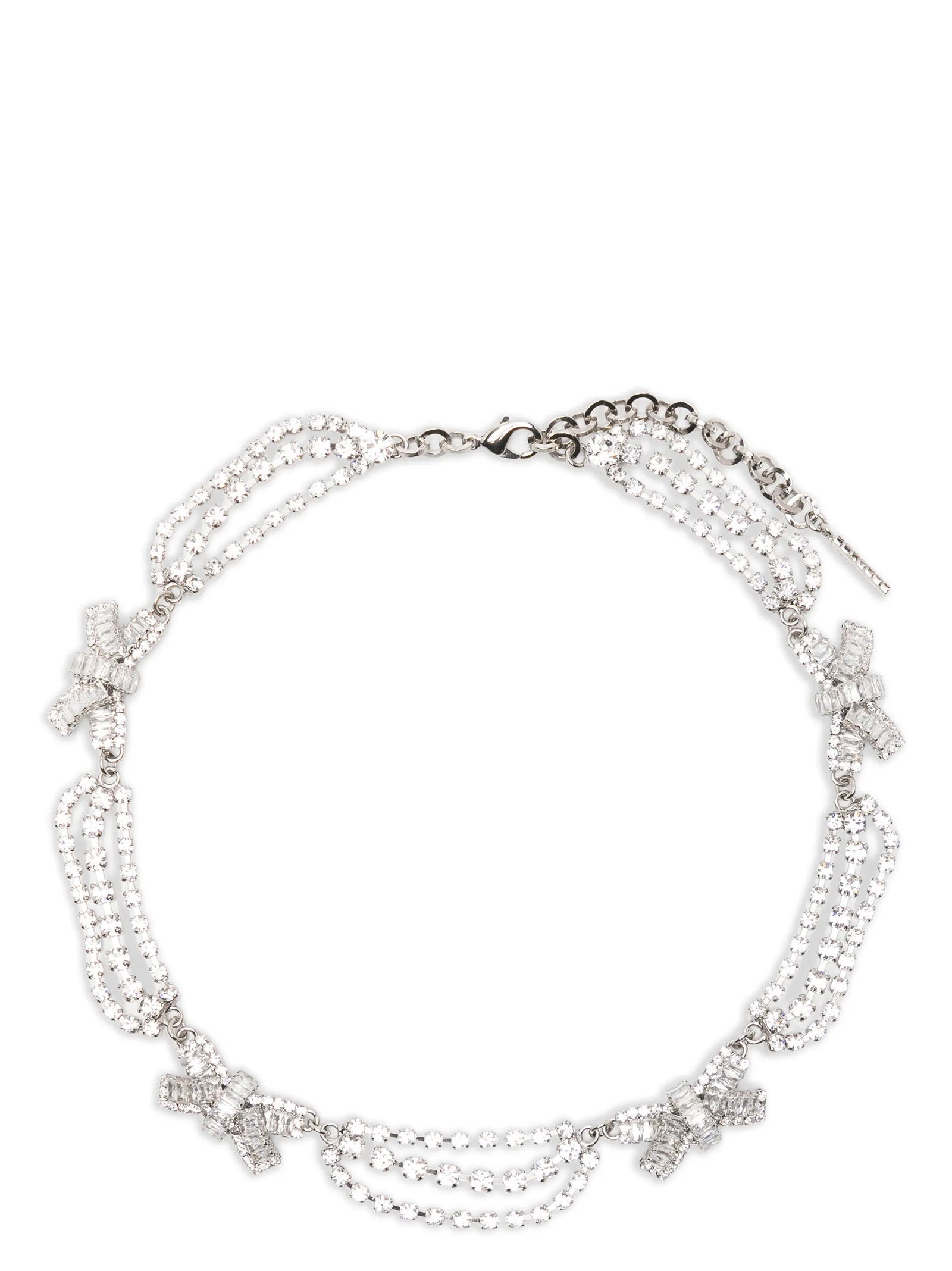 Alessandra Rich Bow and Crystal-Embellished Necklace — Silver