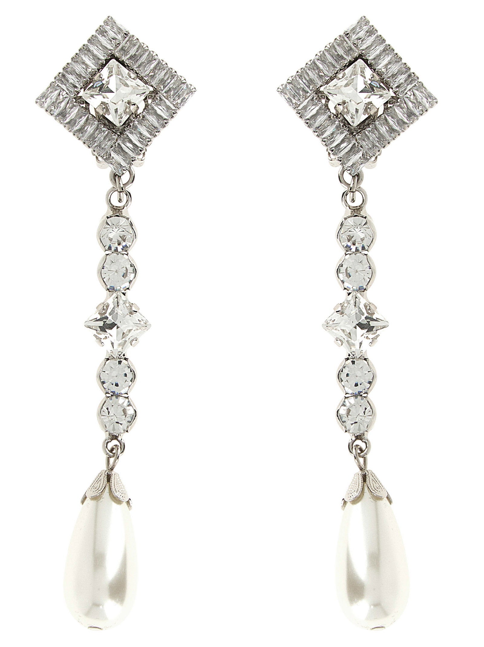Alessandra Rich Crystal and Pearl Chandelier Earrings — Silver