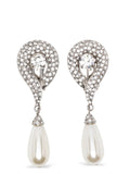 Alessandra Rich Crystal and Pearl Drop Earrings — Silver