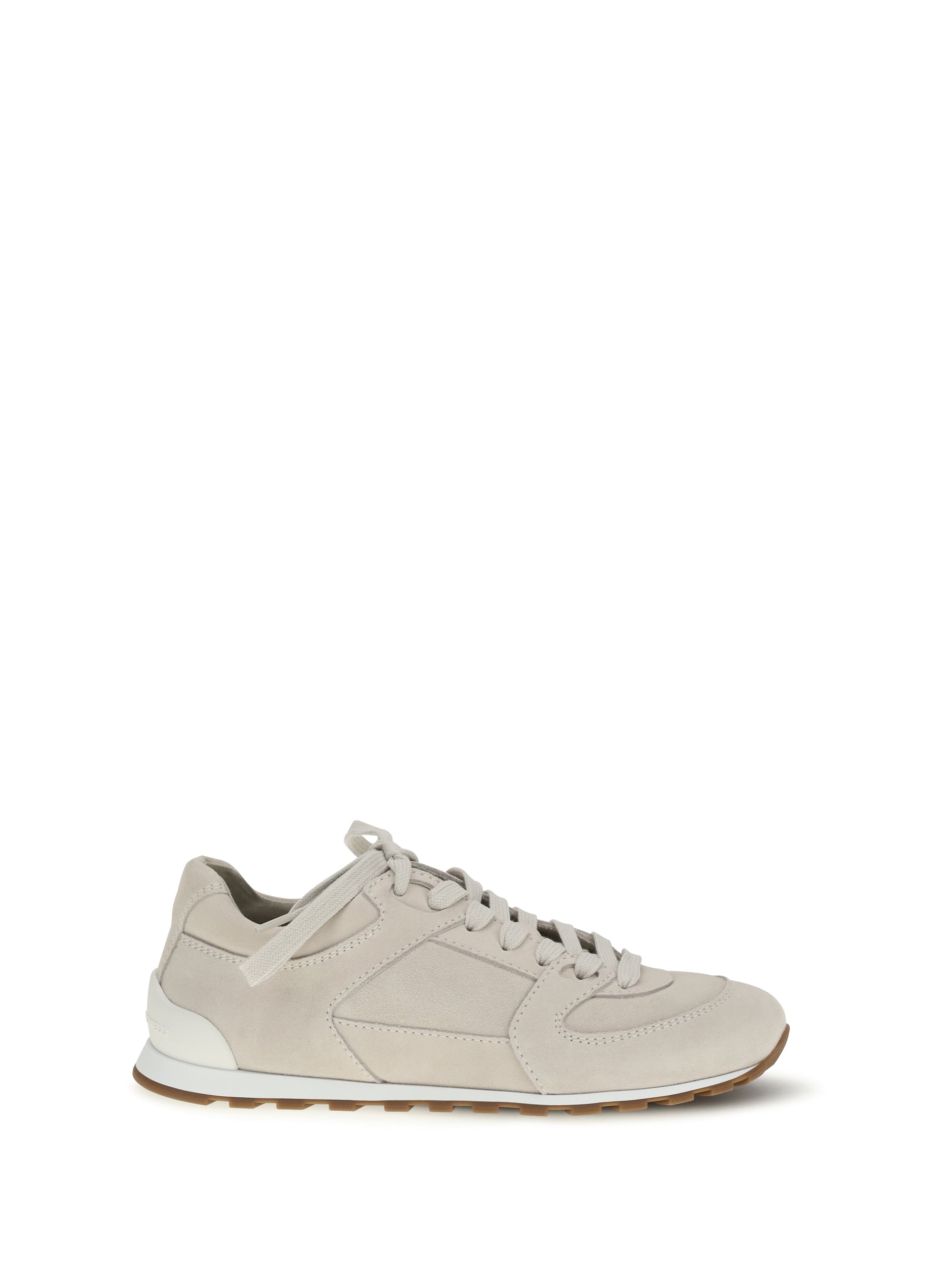 Brunello Cucinelli Suede Lace-Up Sneaker — Beige