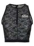 Alessandra Rich Rhinestone-Embellished Lace Tank Top — Black