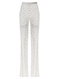 Alessandra Rich Rhinestone-Embellished Lace Leggings — White