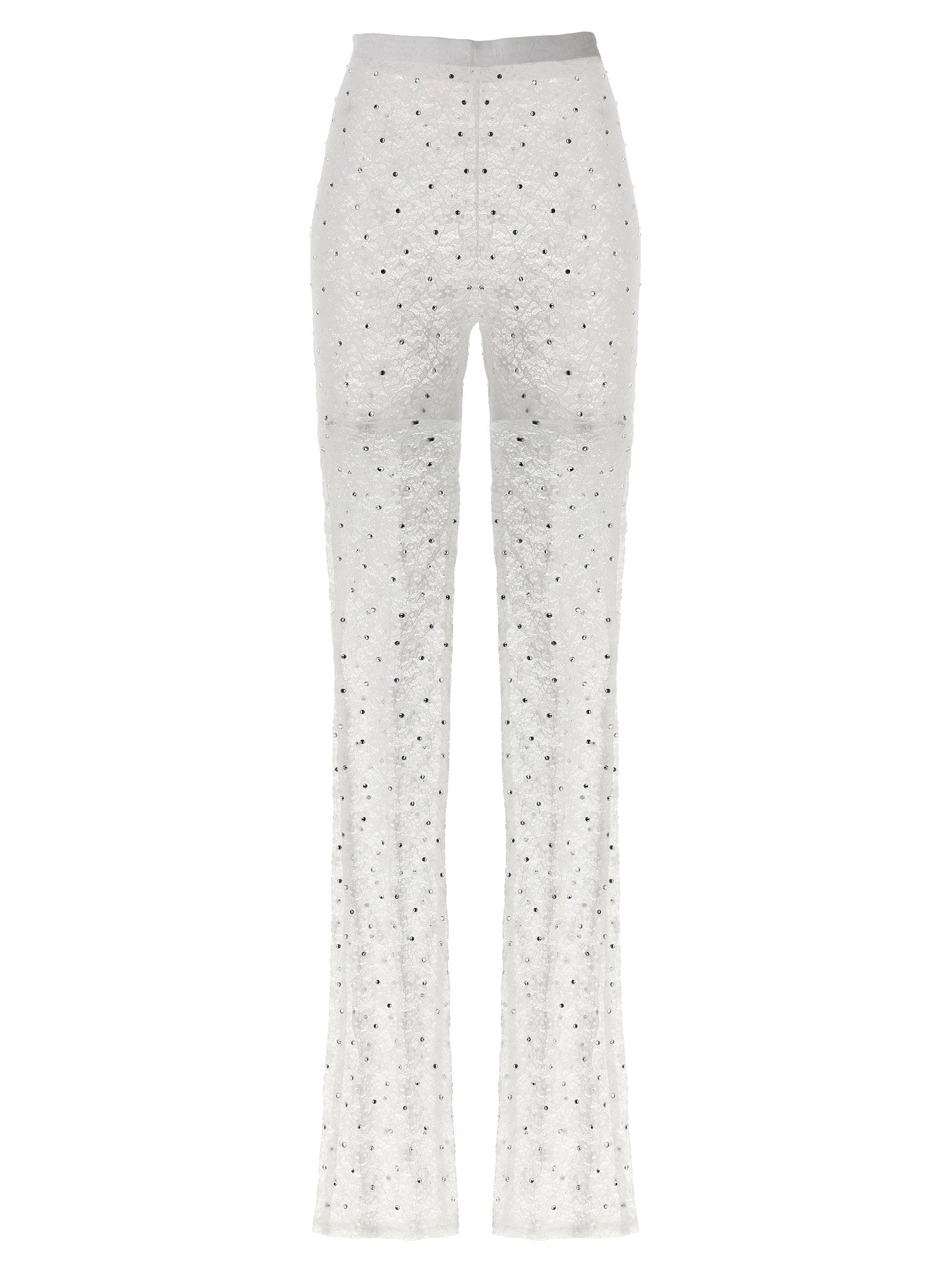 Alessandra Rich Rhinestone-Embellished Lace Leggings — White