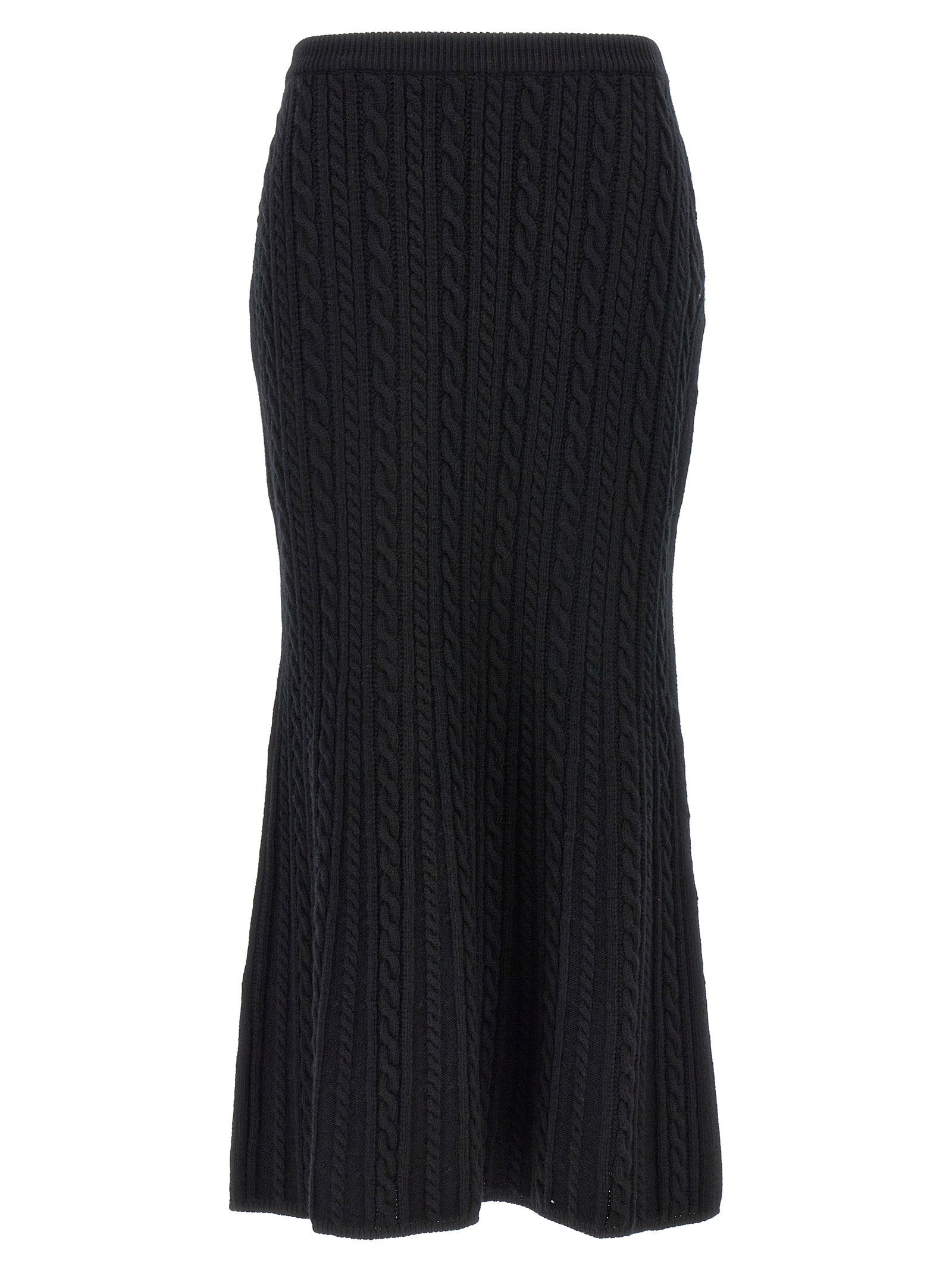 Alessandra Rich Cable-Knit Wool Skirt — Black