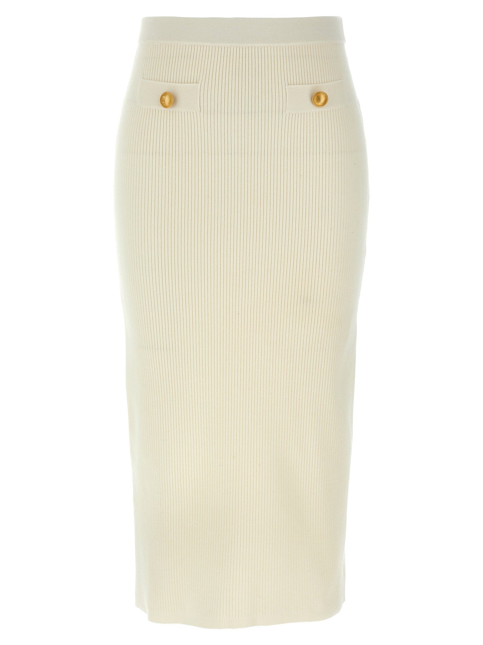 Alessandra Rich Ribbed Wool-Cashmere Blend Skirt — Cream