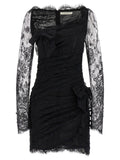 Alessandra Rich Draped Lace Dress — Black