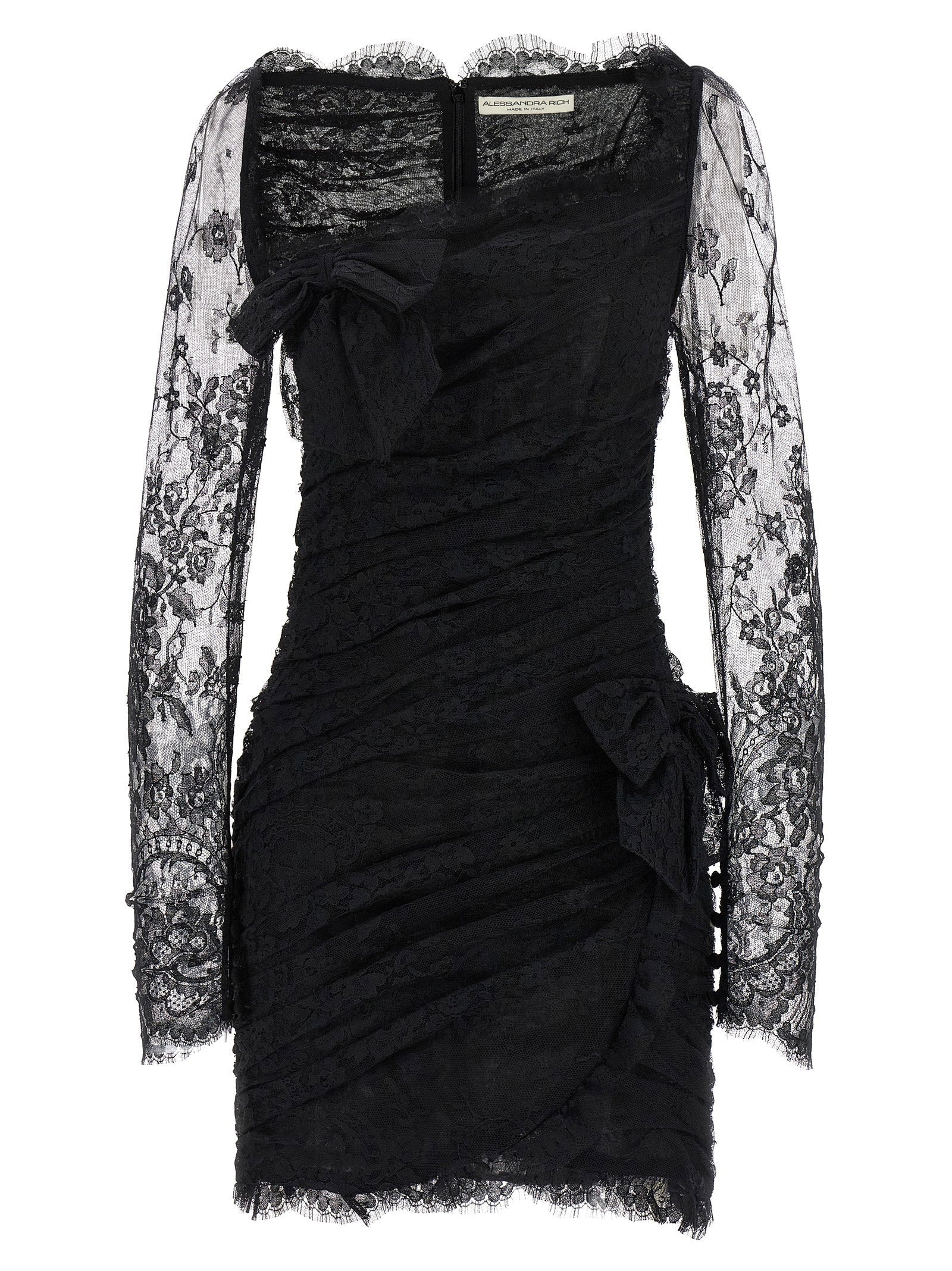 Alessandra Rich Draped Lace Dress — Black