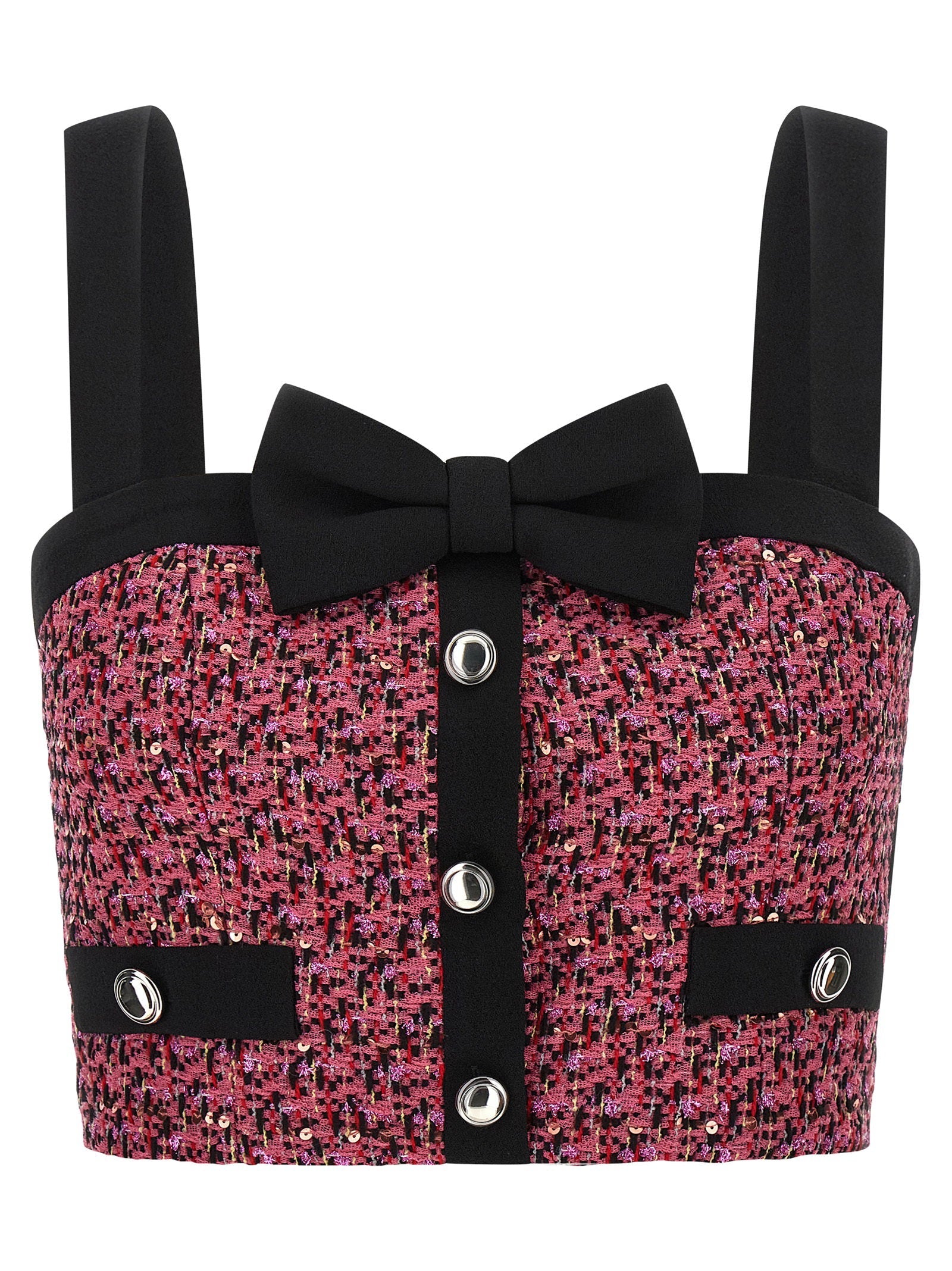 Alessandra Rich Sequin-Embroidered Tweed Bodysuit — Pink