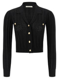 Alessandra Rich Openwork Cashmere Blend Cardigan — Black