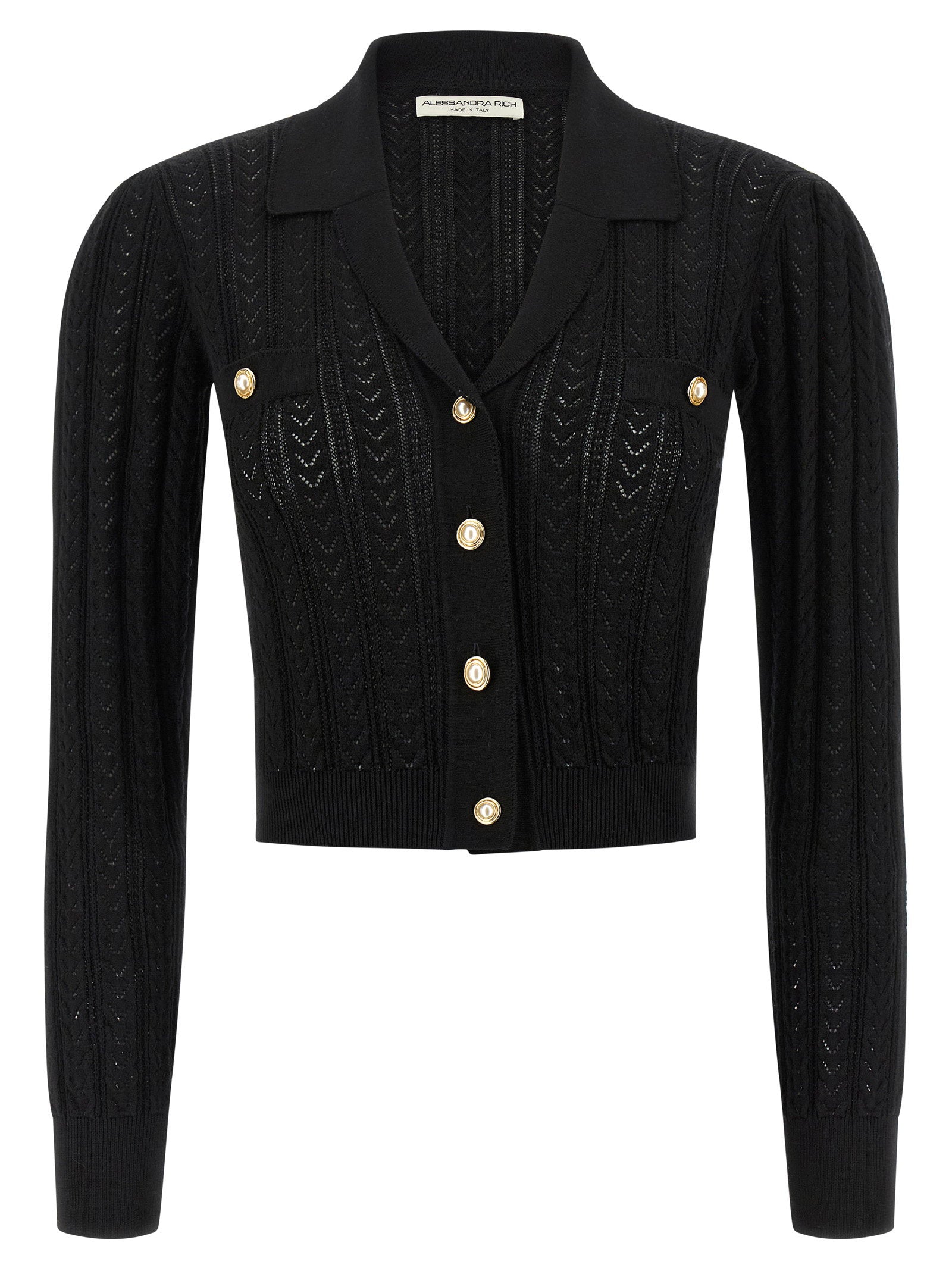 Alessandra Rich Openwork Cashmere Blend Cardigan — Black