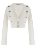 Alessandra Rich Embroidered Mohair Alpaca-Wool Blend Cardigan — white