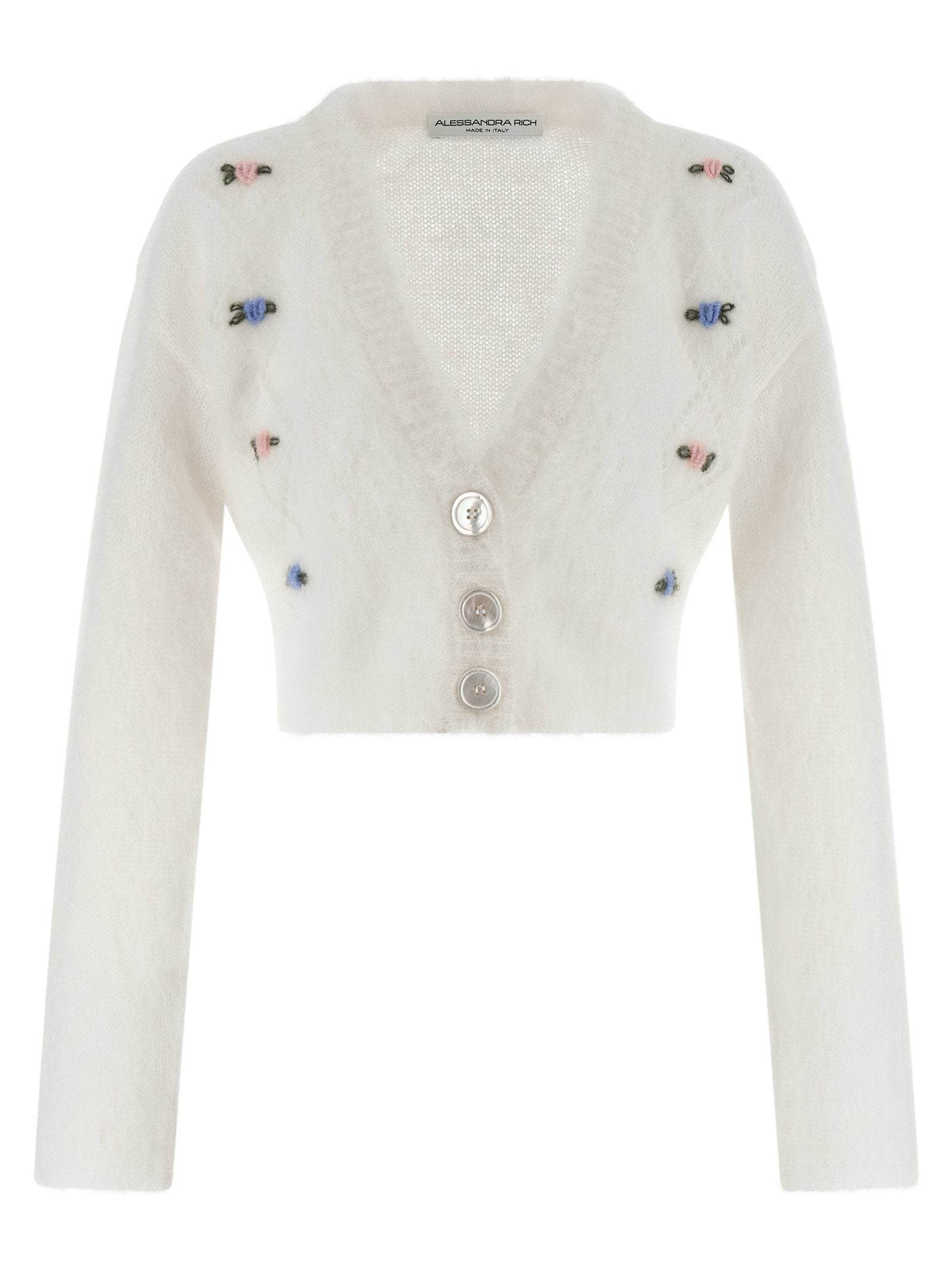 Alessandra Rich Embroidered Mohair Alpaca-Wool Blend Cardigan — white