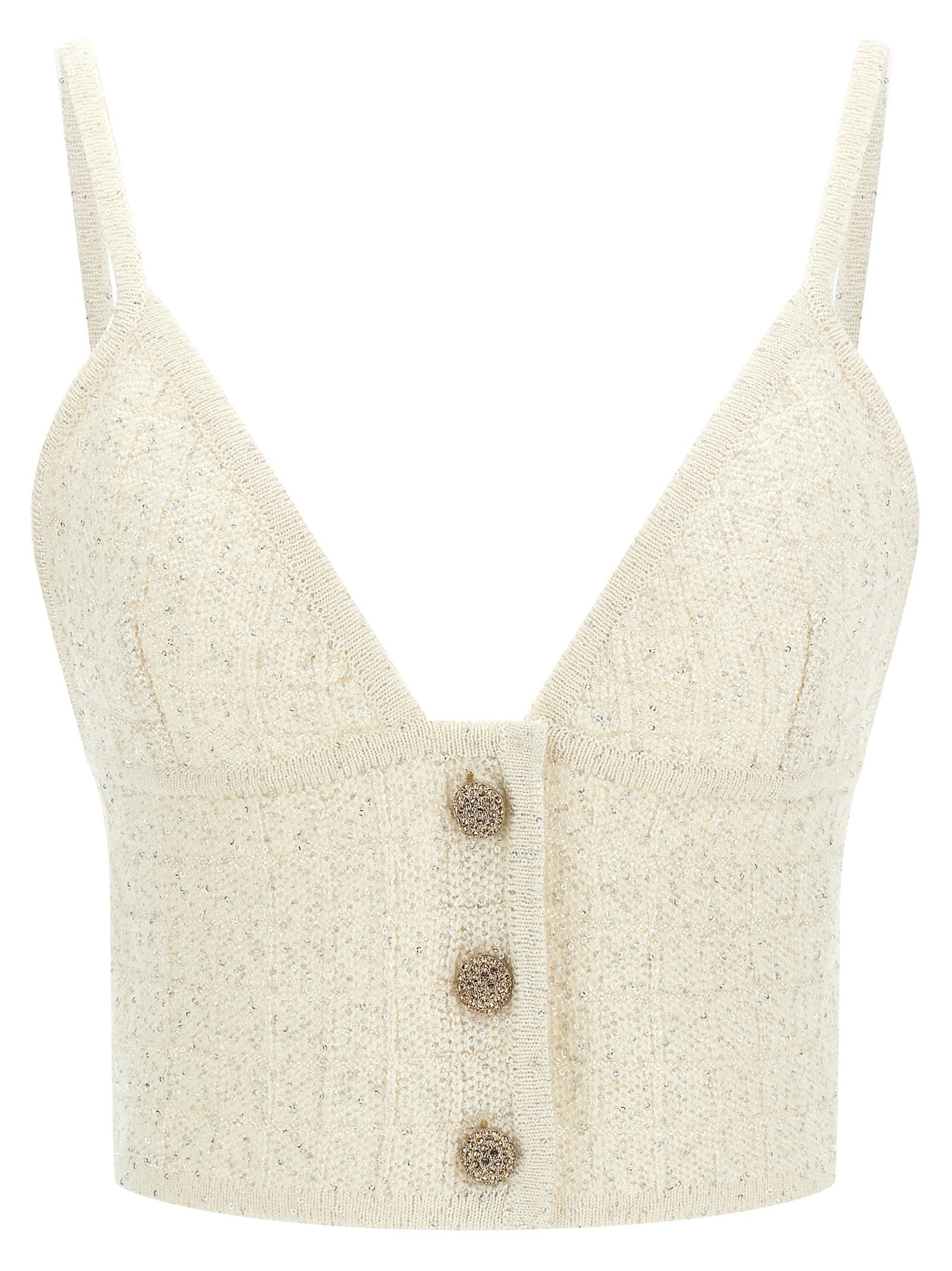 Alessandra Rich Micro-Sequin Knit Tank Top — Cream