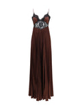 Self-Portrait Satin with Lace Inserts Dress — Brown