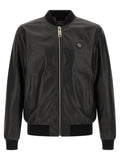 Philipp Plein Leather Bomber Jacket — Black