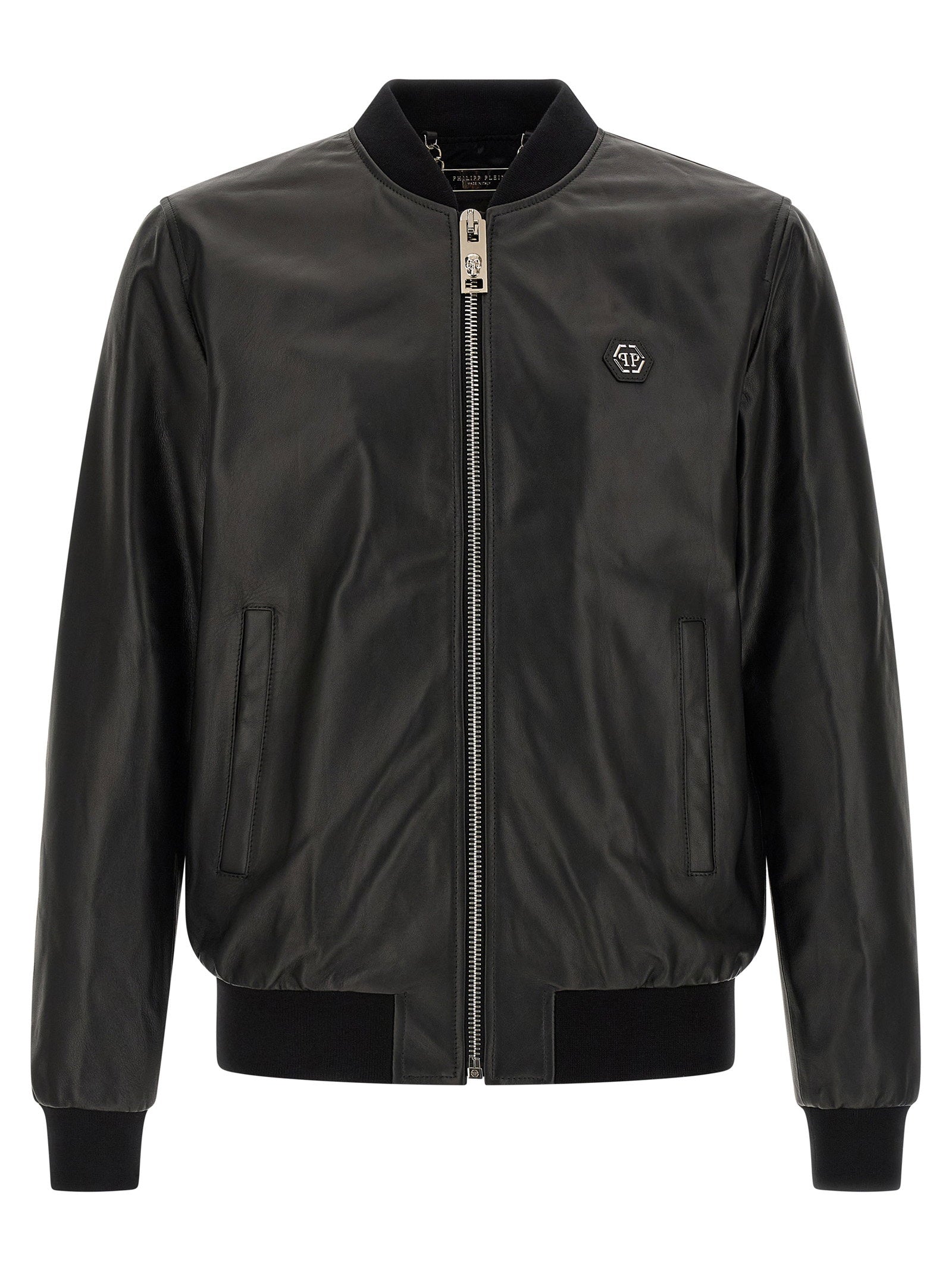 Philipp Plein Leather Bomber Jacket — Black