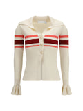 Self-Portrait Striped Viscose Knit Sweater — Cream